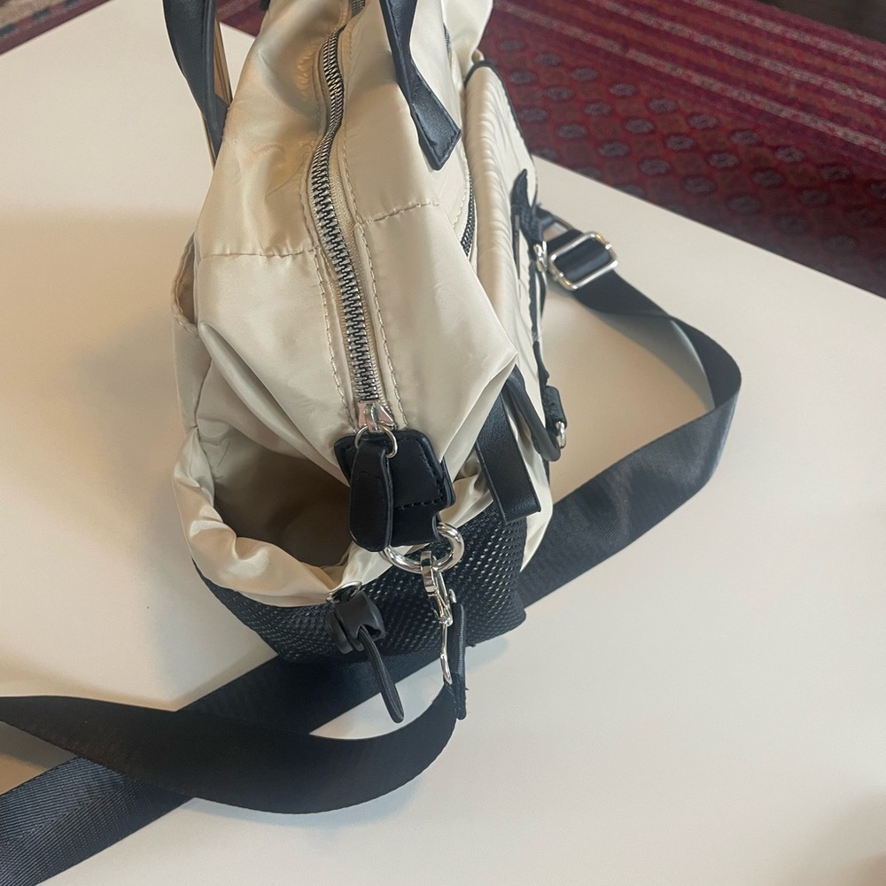 Adrienne Vittadini Beige Nylon Satchel Backpack Convertible Bag with Coin Pouch - Picture 13 of 17